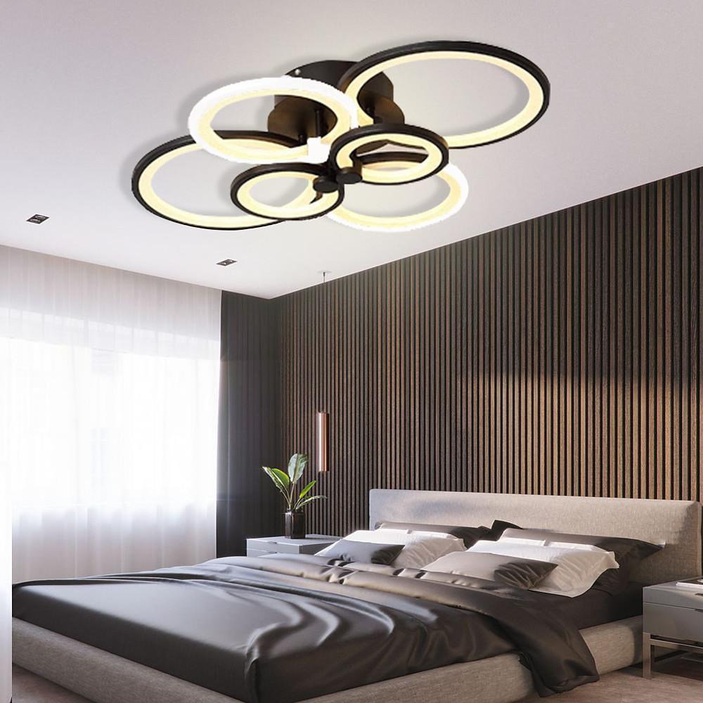 Multi-Ring Cluster Semi-Flush Mount Ceiling Light — Modern Contemporary Metal Acrylic LED 6 Light White Black Coffee