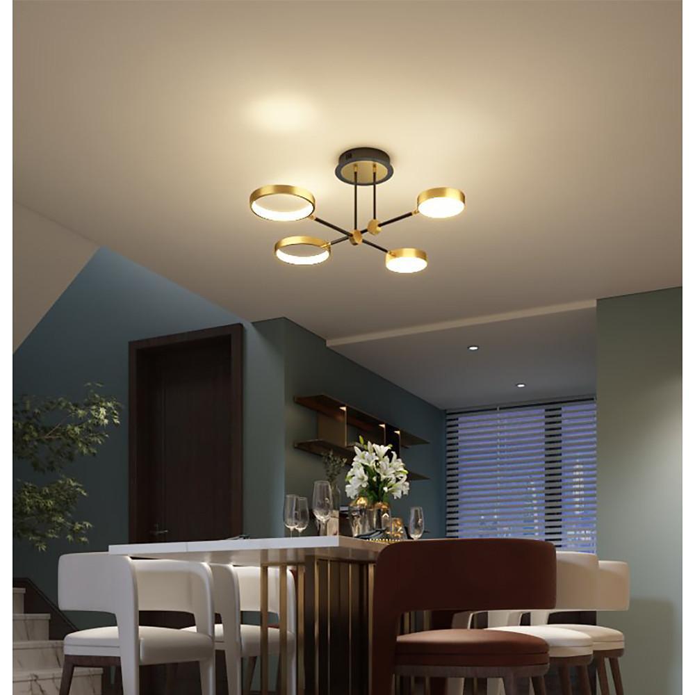 Circular Ring Multi-Light Semi-Flush Mount Ceiling Light — Nordic Aluminum Metal LED Black Gold 4 6 8 Light