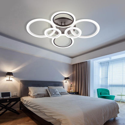 Multi-Circle Cluster Double-Tier Semi-Flush Mount Ceiling Light — Modern Aluminum Acrylic LED 4 6 8 Light