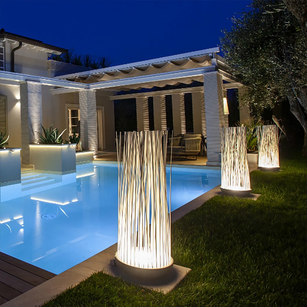 Reed Bundle Acrylic LED Outdoor Floor Lamp IP54 Stainless Steel 3000K Uplight