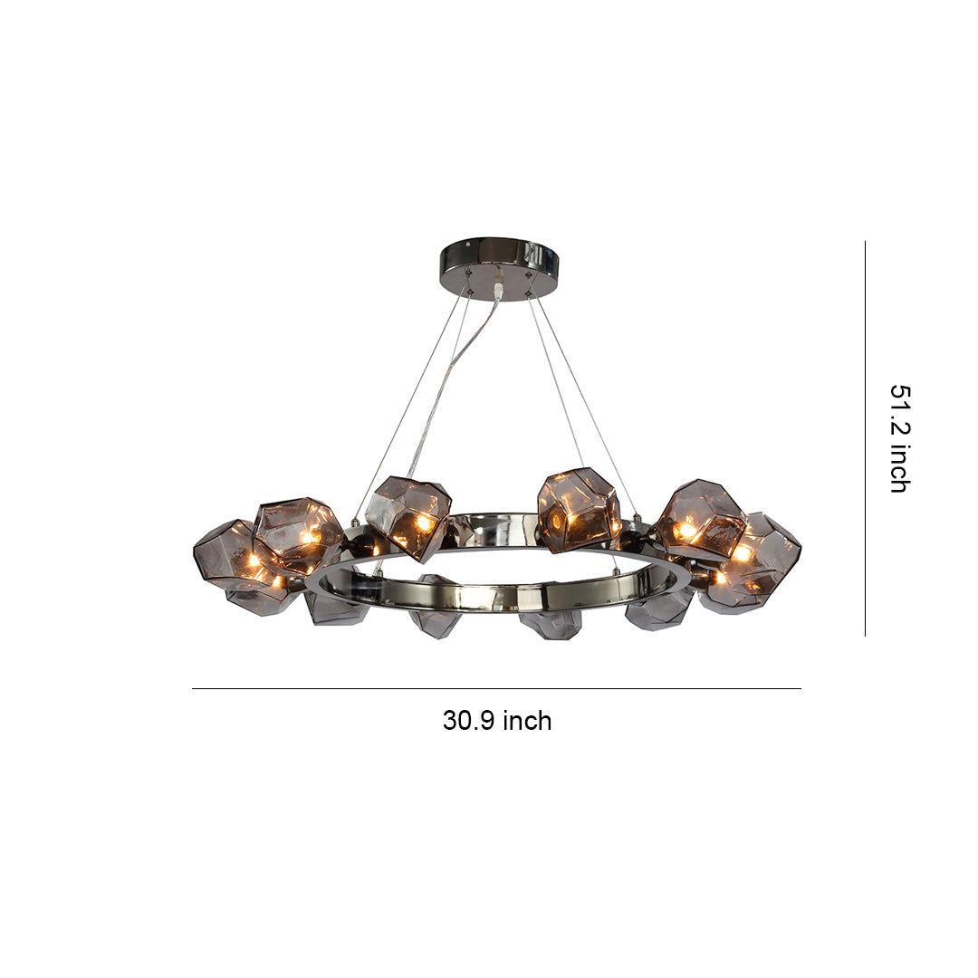 Modern Black Round Chandelier Geometric Glass Shades Ceiling Light Dining Room Living Room