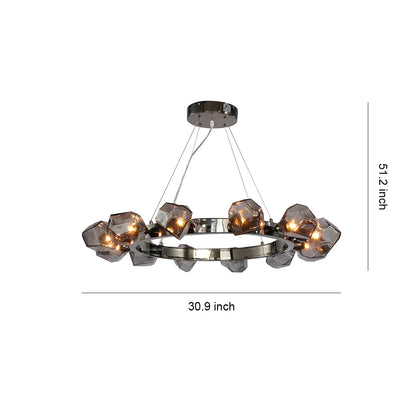 Modern Black Round Chandelier Geometric Glass Shades Ceiling Light Dining Room Living Room