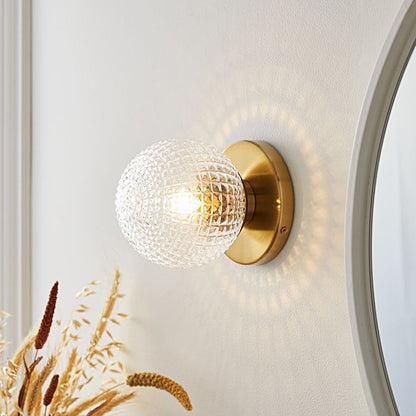 Modern Glass Ball Wall Sconce – Brass Copper Globe 3-Step Dimming Wall Light Fixture
