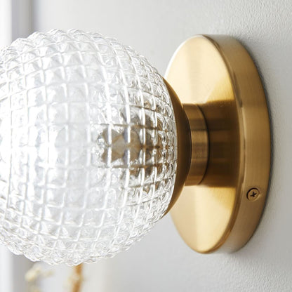Modern Glass Ball Wall Sconce – Brass Copper Globe 3-Step Dimming Wall Light Fixture