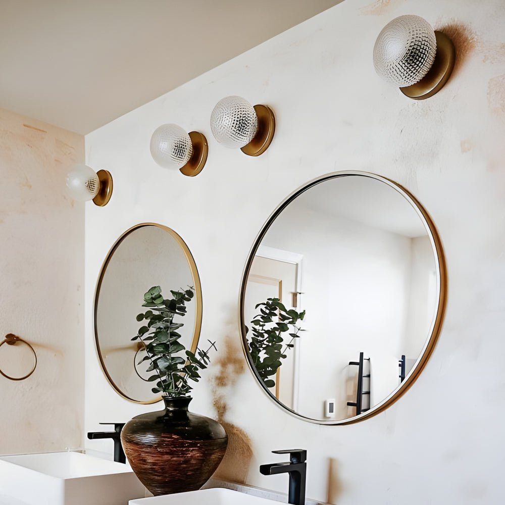 Modern Glass Ball Wall Sconce – Brass Copper Globe 3-Step Dimming Wall Light Fixture