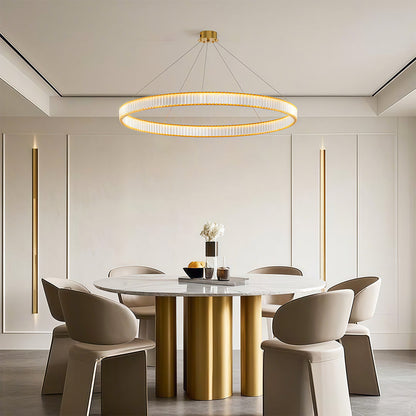 Crystal Ring Chandelier Solid Copper Clear Crystal Rods Integrated LED 3-Step Dimming American Style