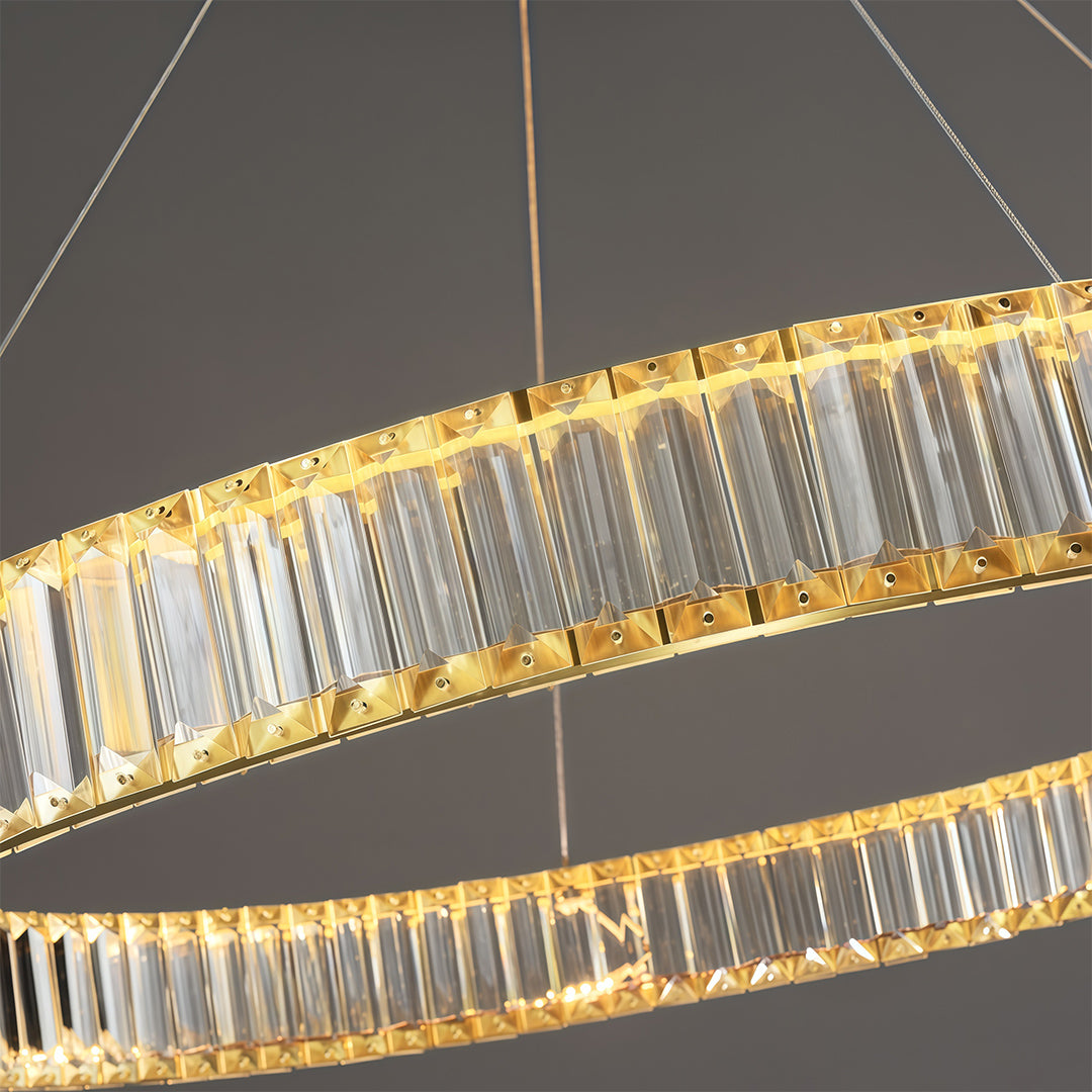 Crystal Ring Chandelier Solid Copper Clear Crystal Rods Integrated LED 3-Step Dimming American Style