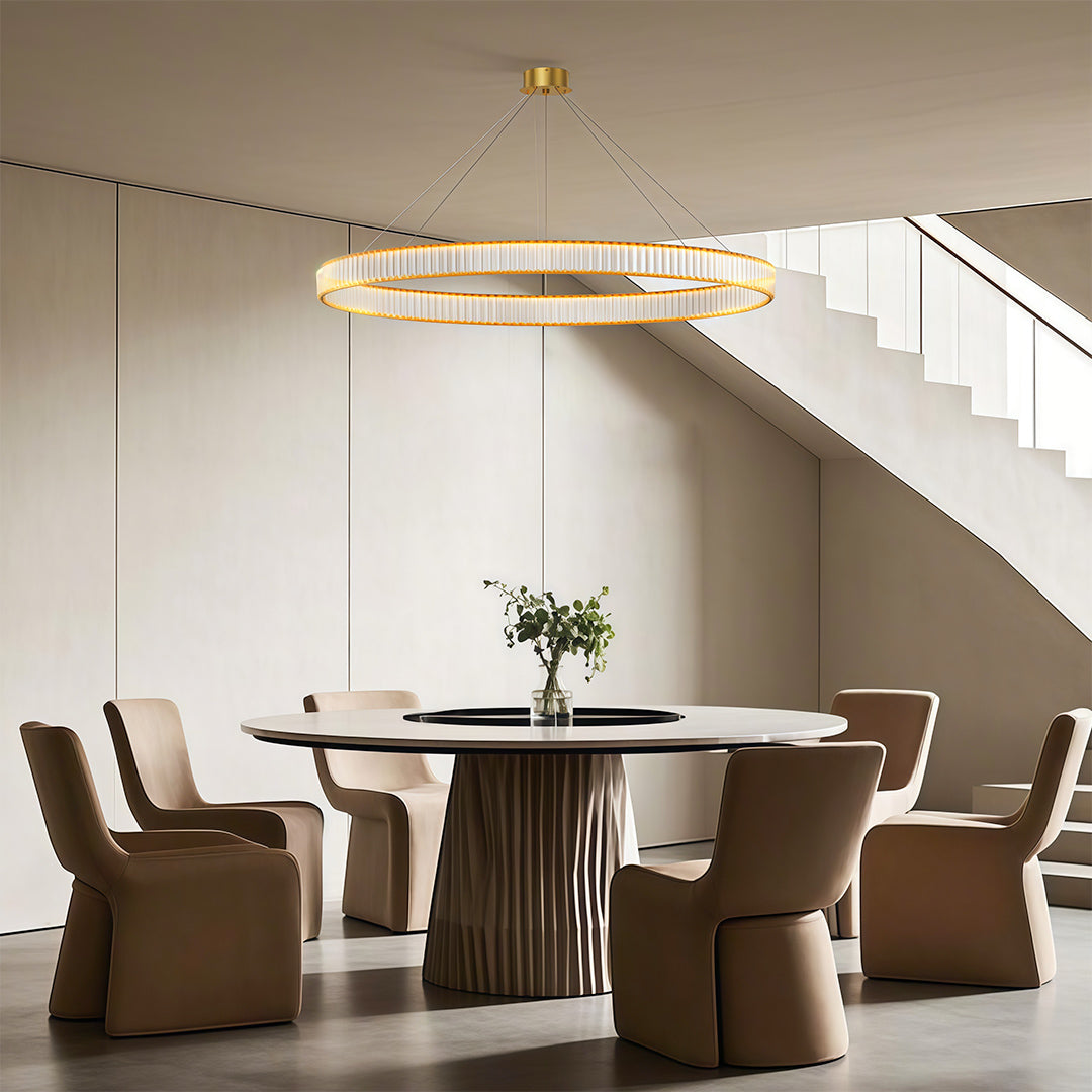 Crystal Ring Chandelier Solid Copper Clear Crystal Rods Integrated LED 3-Step Dimming American Style