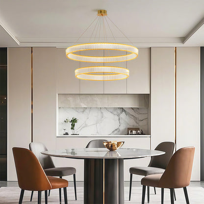 Crystal Ring Chandelier Solid Copper Clear Crystal Rods Integrated LED 3-Step Dimming American Style