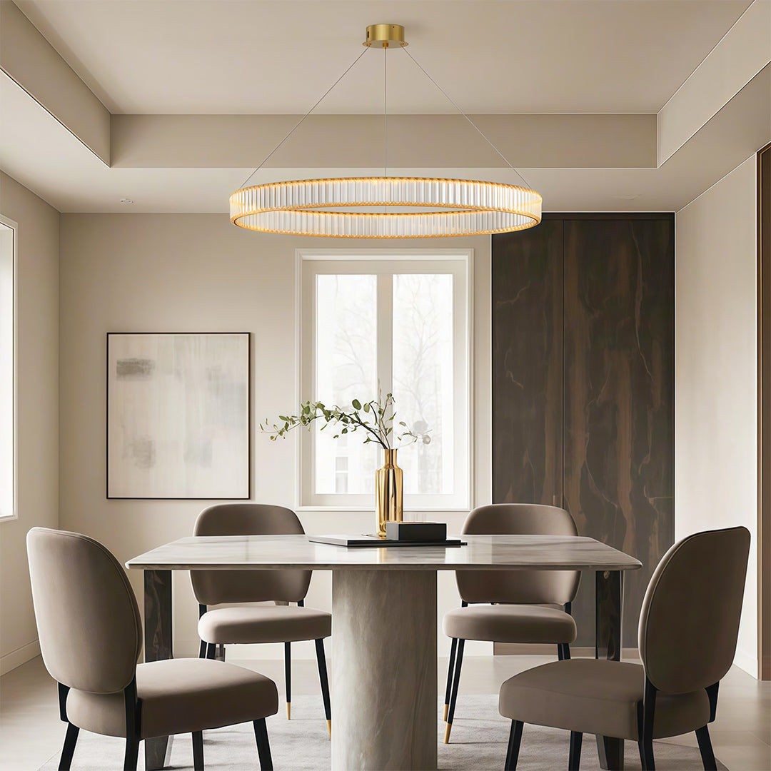 Crystal Ring Chandelier Solid Copper Clear Crystal Rods Integrated LED 3-Step Dimming American Style