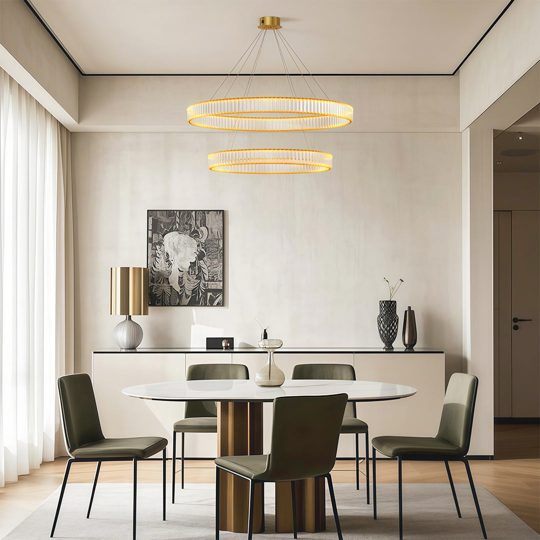 Crystal Ring Chandelier Solid Copper Clear Crystal Rods Integrated LED 3-Step Dimming American Style