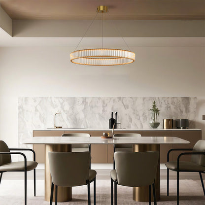 Crystal Ring Chandelier Solid Copper Clear Crystal Rods Integrated LED 3-Step Dimming American Style