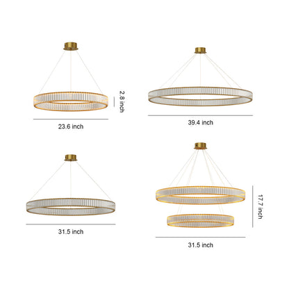 Crystal Ring Chandelier Solid Copper Clear Crystal Rods Integrated LED 3-Step Dimming American Style
