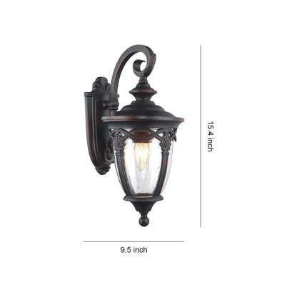 European Ornate Outdoor Wall Lantern Black Aluminum Glass E26 IP44 Hardwired
