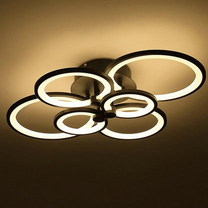 Multi-Ring Cluster Semi-Flush Mount Ceiling Light — Modern Contemporary Metal Acrylic LED 6 Light White Black Coffee