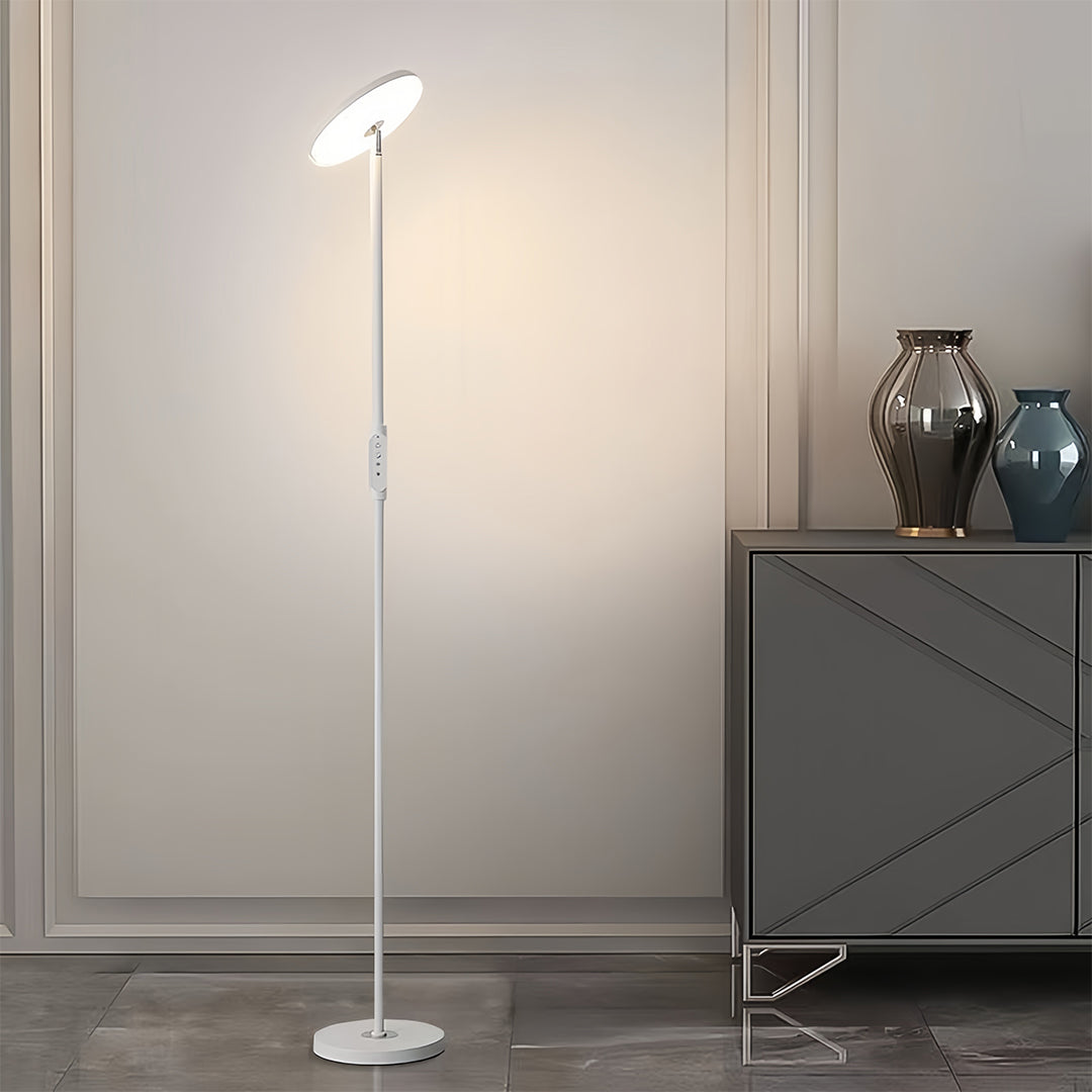 Modern Floor Lamp LED 360 Degree Adjustable Head Uplight Downlight Acrylic Disc Iron Dimmable Remote 3 Color Modes Black White 71 Inch