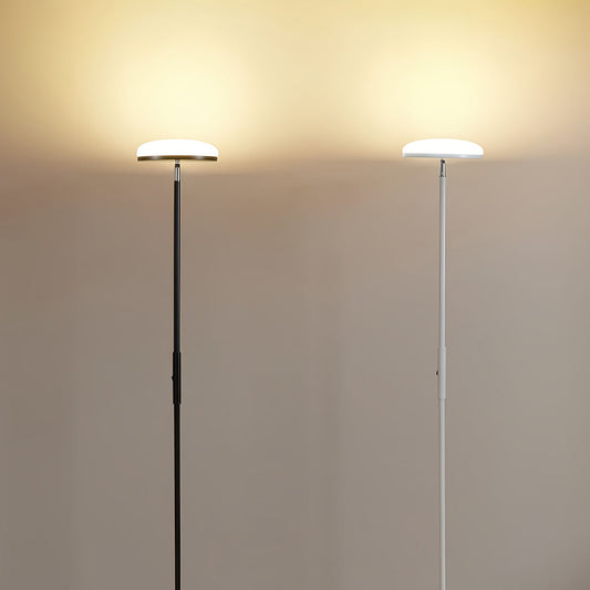 Modern Floor Lamp LED 360 Degree Adjustable Head Uplight Downlight Acrylic Disc Iron Dimmable Remote 3 Color Modes Black White 71 Inch