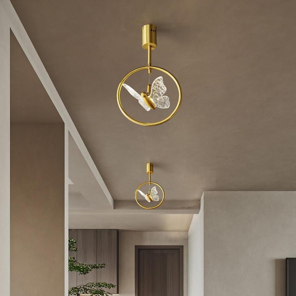 Butterfly Acrylic Ring Semi-Flush Mount Ceiling Light — Nordic Copper Brass Uplight Warm White LED Golden 10 Inch