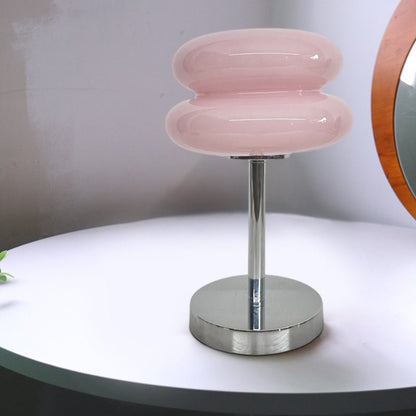 Modern Table Lamp Stacked Glass Burger Shape Chrome Base Warm White 3000K USB Powered Nordic Accent Orange Pink Blue Red Yellow White 11 Inch
