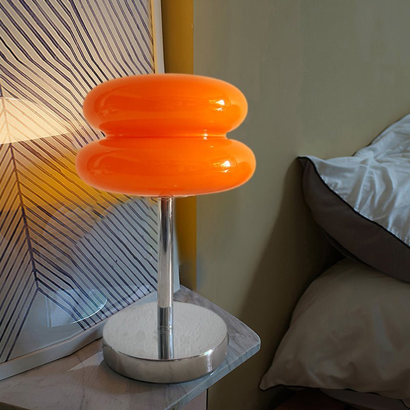 Modern Table Lamp Stacked Glass Burger Shape Chrome Base Warm White 3000K USB Powered Nordic Accent Orange Pink Blue Red Yellow White 11 Inch