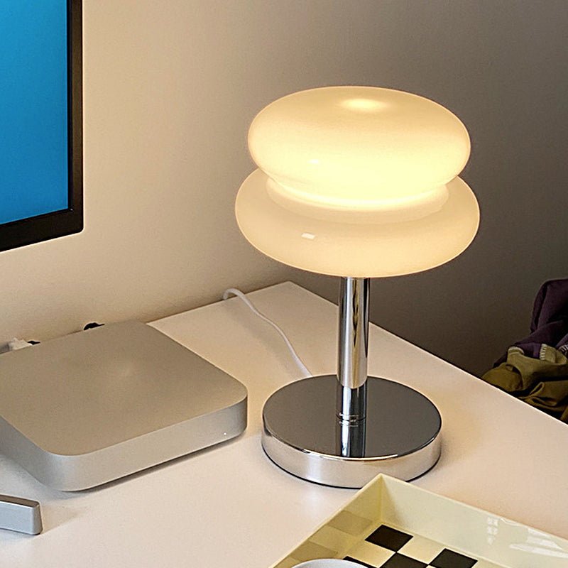 Modern Table Lamp Stacked Glass Burger Shape Chrome Base Warm White 3000K USB Powered Nordic Accent Orange Pink Blue Red Yellow White 11 Inch