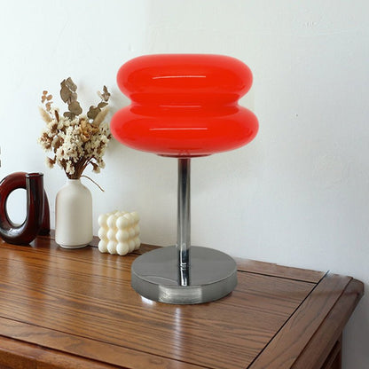 Modern Table Lamp Stacked Glass Burger Shape Chrome Base Warm White 3000K USB Powered Nordic Accent Orange Pink Blue Red Yellow White 11 Inch