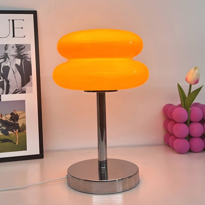 Modern Table Lamp Stacked Glass Burger Shape Chrome Base Warm White 3000K USB Powered Nordic Accent Orange Pink Blue Red Yellow White 11 Inch