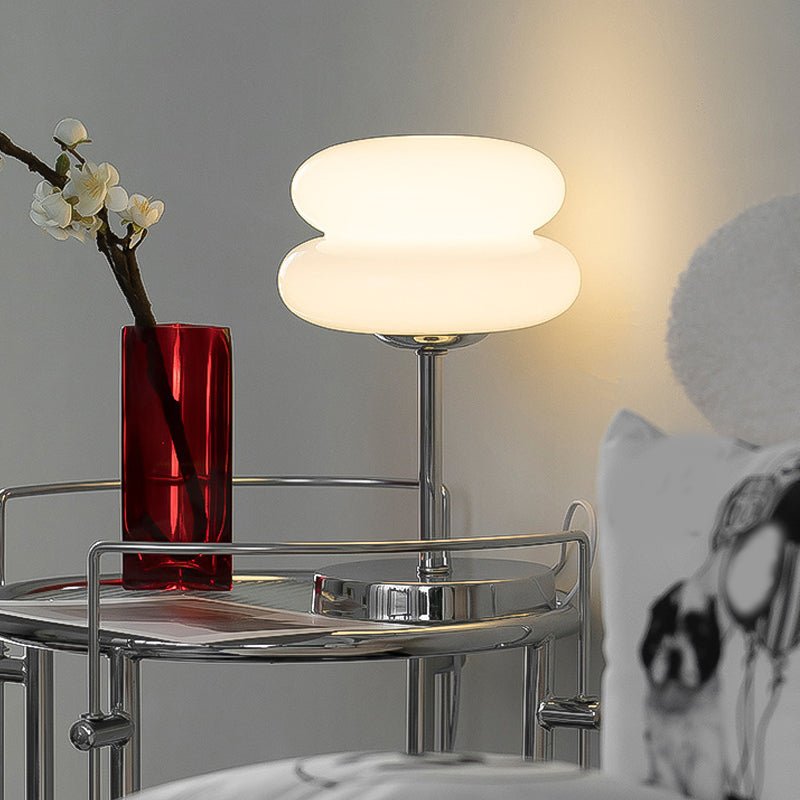 Modern Table Lamp Stacked Glass Burger Shape Chrome Base Warm White 3000K USB Powered Nordic Accent Orange Pink Blue Red Yellow White 11 Inch
