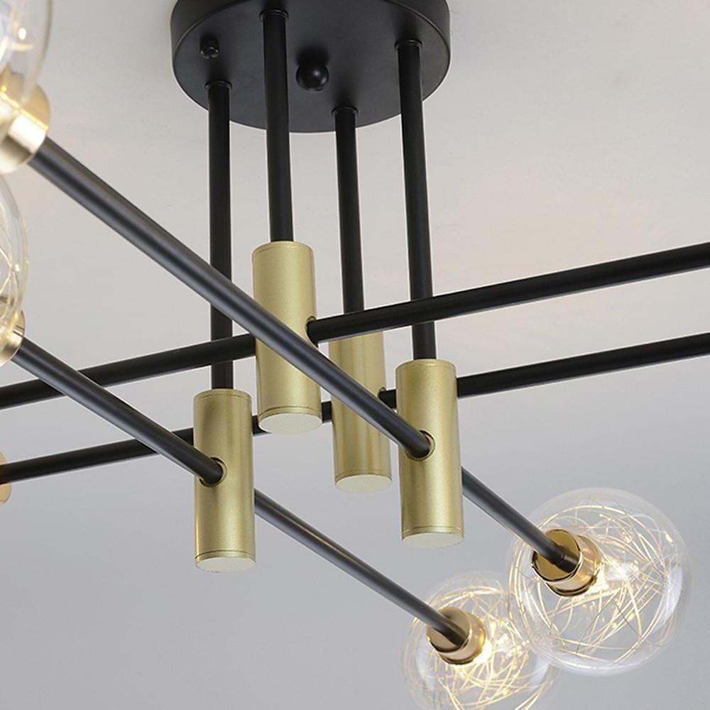 Electroplated 8-Branch Glass Shade Semi-Flush Mount Ceiling Light — Modern Nordic Black Metal G9 LED
