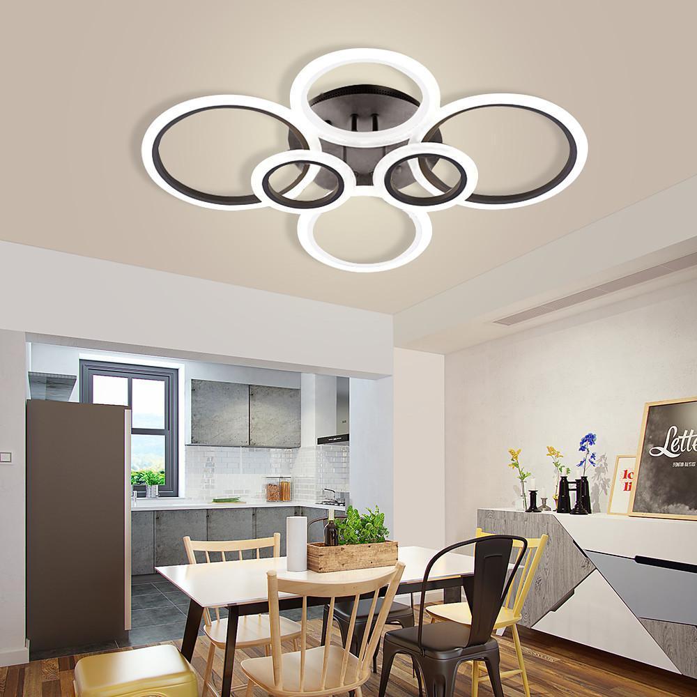 Multi-Circle Cluster Double-Tier Semi-Flush Mount Ceiling Light — Modern Aluminum Acrylic LED 4 6 8 Light