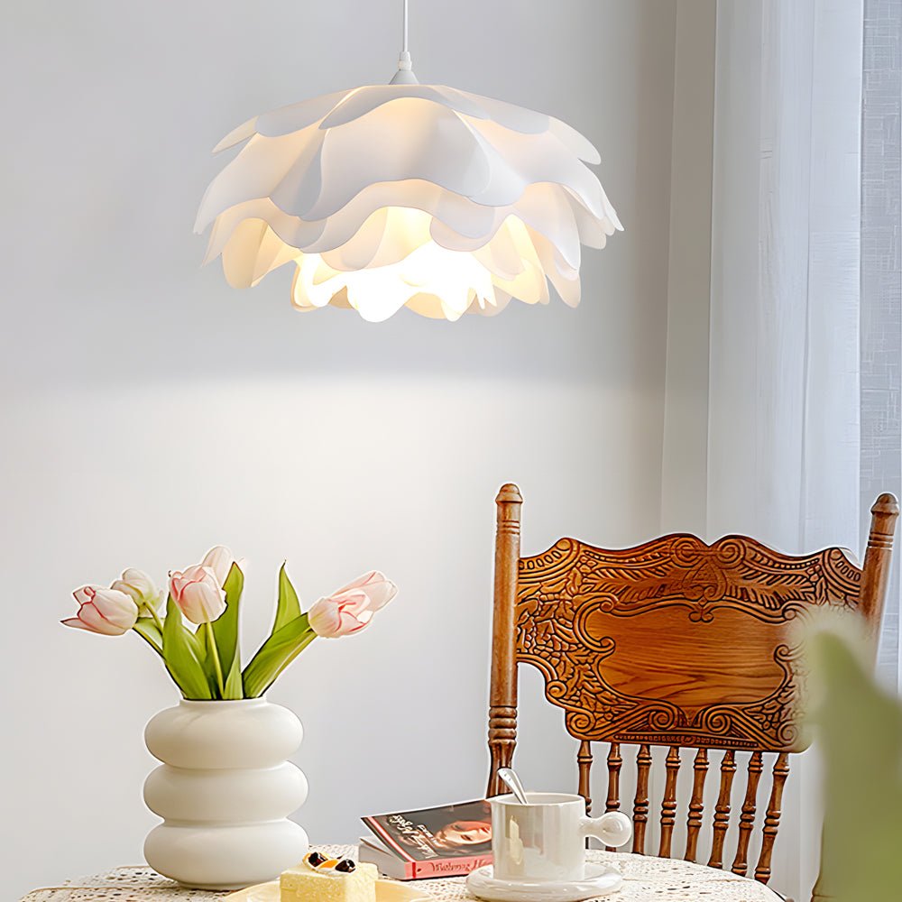 Multi-Layer Acrylic Flower Pendant Light in White Iron and Acrylic with 3-Step Colour Temperature in Three Sizes