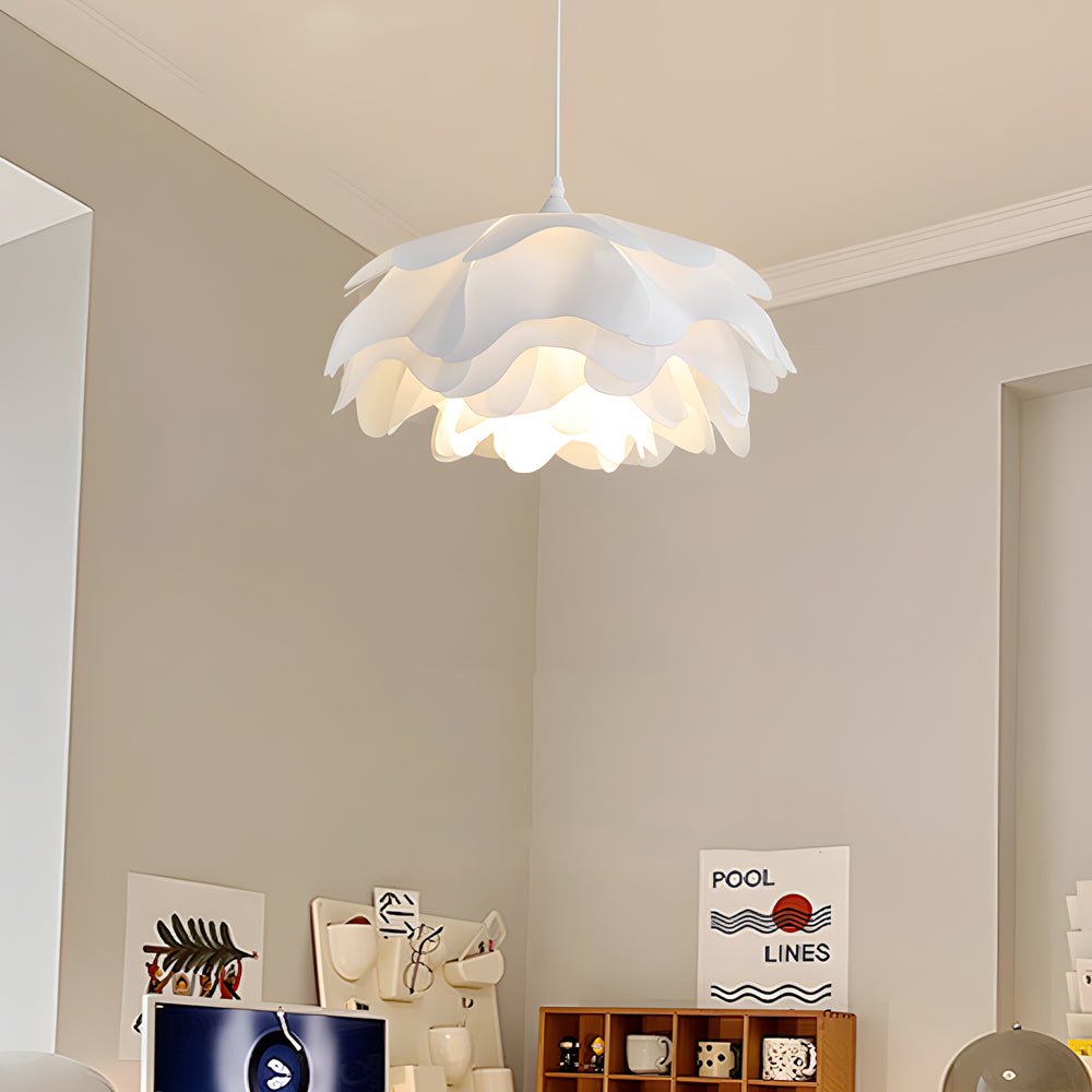 Multi-Layer Acrylic Flower Pendant Light in White Iron and Acrylic with 3-Step Colour Temperature in Three Sizes