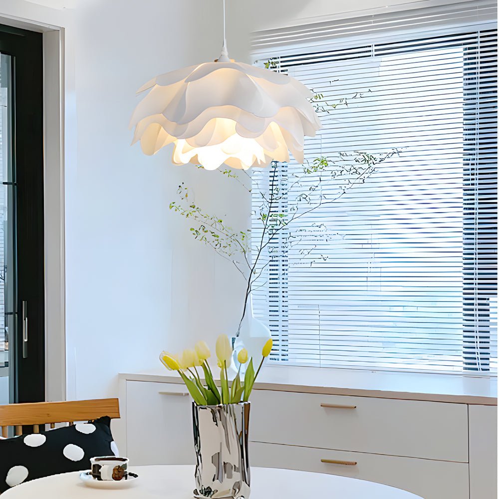 Multi-Layer Acrylic Flower Pendant Light in White Iron and Acrylic with 3-Step Colour Temperature in Three Sizes