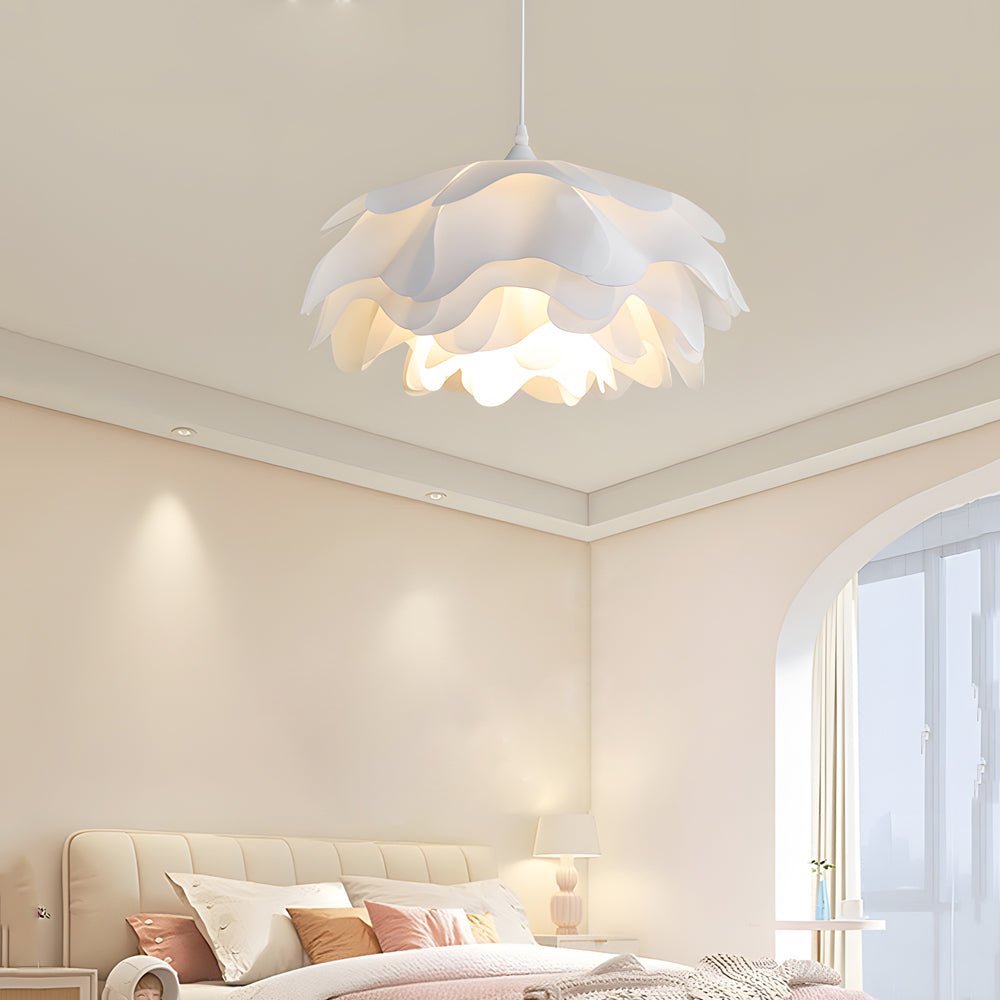 Multi-Layer Acrylic Flower Pendant Light in White Iron and Acrylic with 3-Step Colour Temperature in Three Sizes