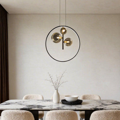 Black Vertical Ring Pendant Light Bubble Glass G9 LED Integrated Strip 3000K 1/3/5 Light Indoor