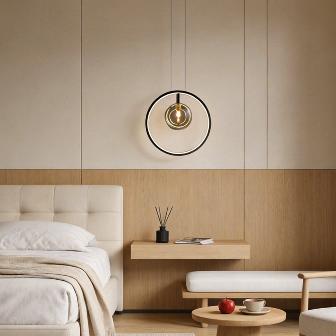 Black Vertical Ring Pendant Light Bubble Glass G9 LED Integrated Strip 3000K 1/3/5 Light Indoor