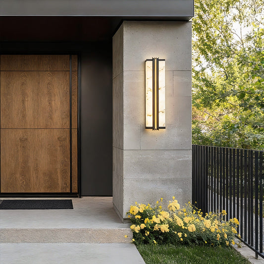 Modern LED Outdoor Wall Sconce Stainless Steel Resin Marble 30W 3CCT IP54 Black Gold 27 Inch