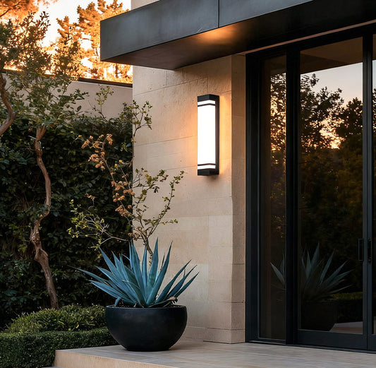 Modern Black Stainless Steel Acrylic Outdoor Wall Light Vertical or Horizontal IP65 3 Heights 2 Color Temperatures