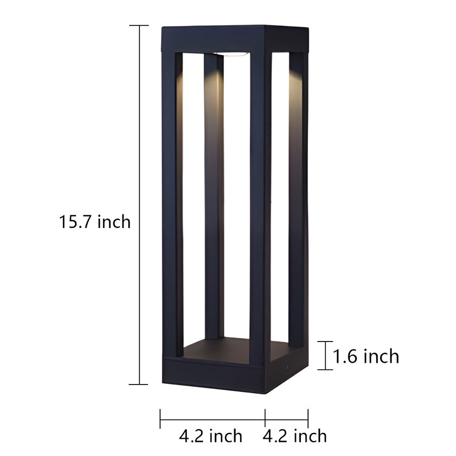 Modern Outdoor LED Bollard Garden Light 4-Beam Glass Aluminum Black 4 Heights