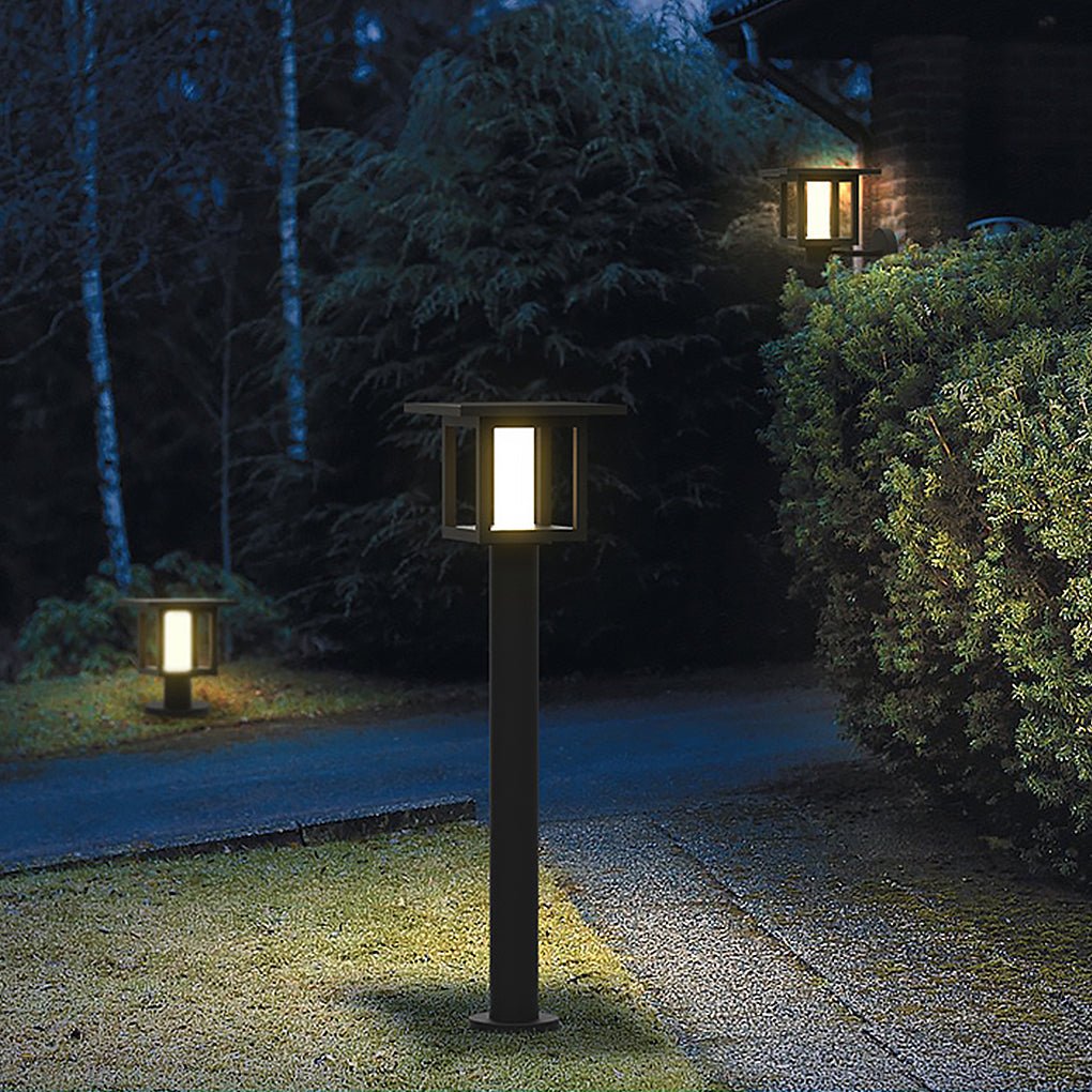 Modern Outdoor LED Post Light Solar Hardwired Dual Power Lawn Wall Sand Gray 3 Sizes