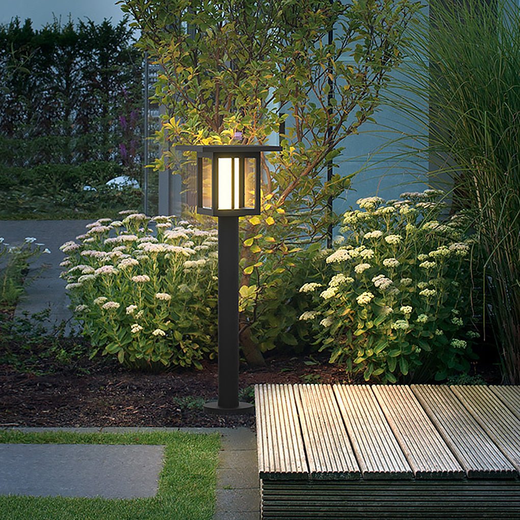 Modern Outdoor LED Post Light Solar Hardwired Dual Power Lawn Wall Sand Gray 3 Sizes