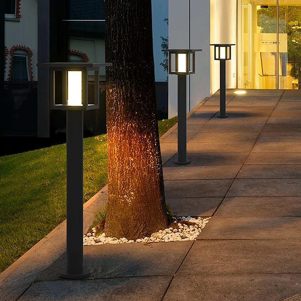 Modern Outdoor LED Post Light Solar Hardwired Dual Power Lawn Wall Sand Gray 3 Sizes