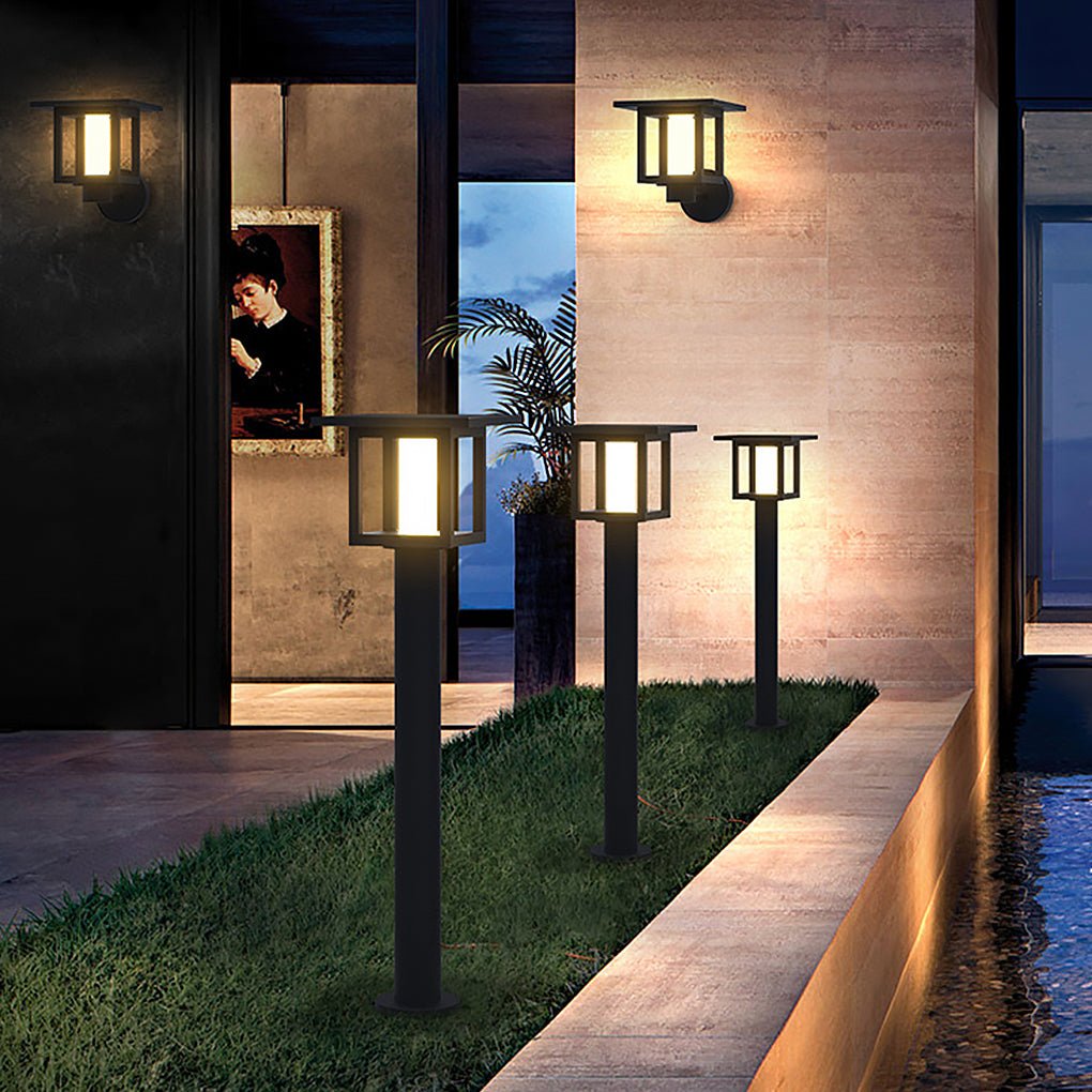 Modern Outdoor LED Post Light Solar Hardwired Dual Power Lawn Wall Sand Gray 3 Sizes
