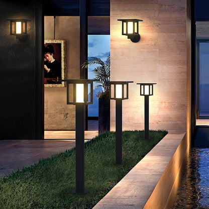 Modern Outdoor LED Post Light Solar Hardwired Dual Power Lawn Wall Sand Gray 3 Sizes