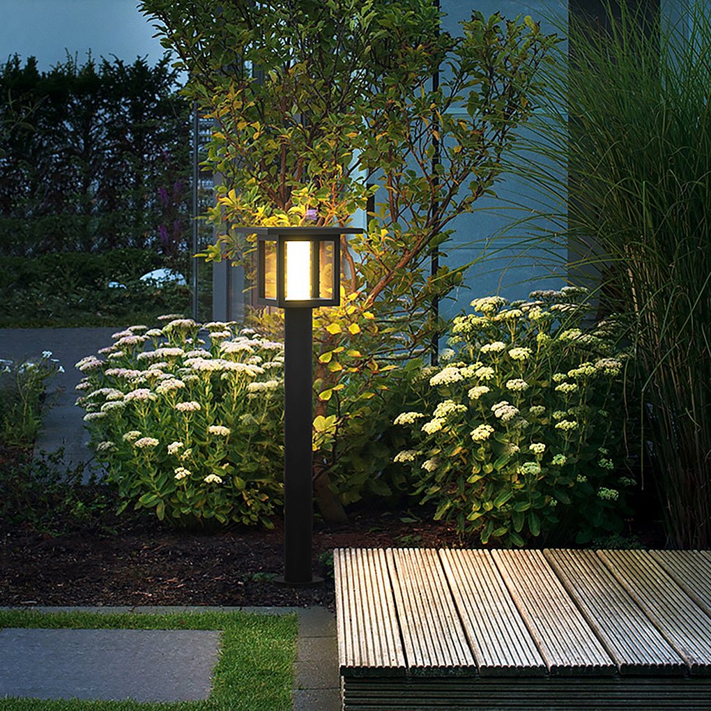 Modern Outdoor LED Post Light Solar Hardwired Dual Power Lawn Wall Sand Gray 3 Sizes