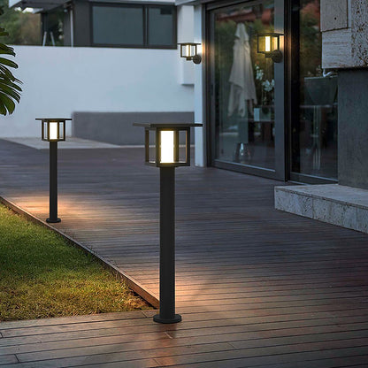 Modern Outdoor LED Post Light Solar Hardwired Dual Power Lawn Wall Sand Gray 3 Sizes