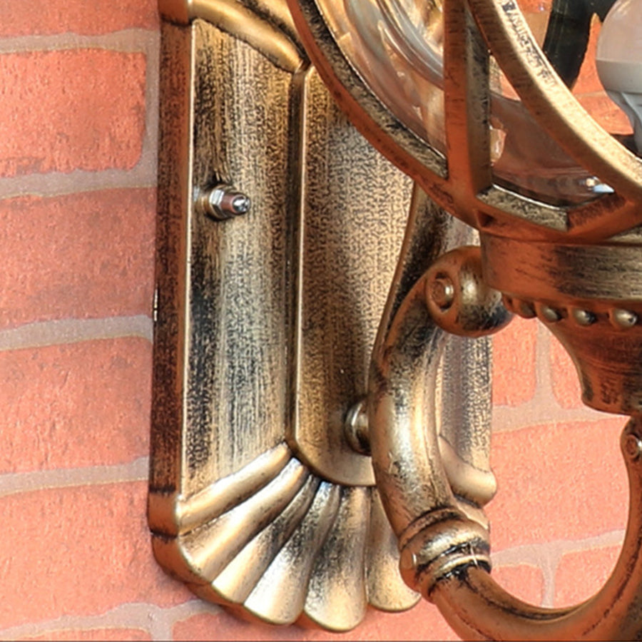 European Globe Outdoor Wall Sconce Cast Aluminum Amber Glass IP55 E27 Black Bronze 3 Sizes