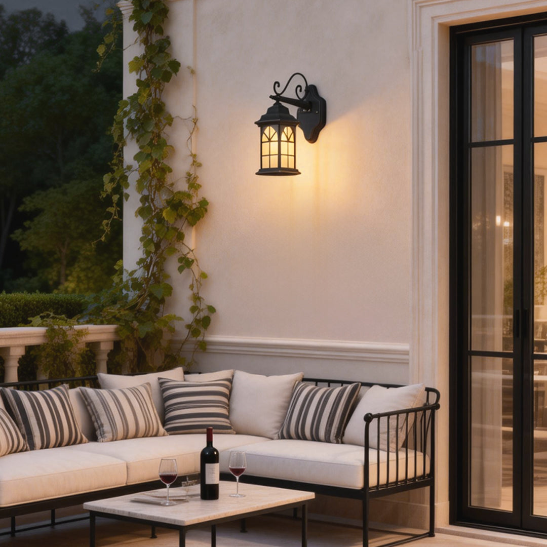 Classic Retro Porch Outdoor Wall Lantern Die-Cast Aluminum Glass E27 3 Beam Directions Solar Hardwired Black Bronze