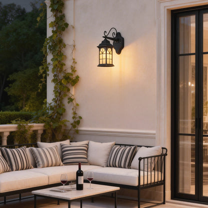 Classic Retro Porch Outdoor Wall Lantern Die-Cast Aluminum Glass E27 3 Beam Directions Solar Hardwired Black Bronze