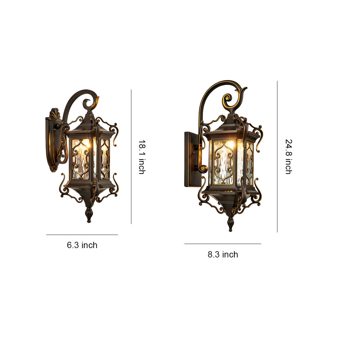 European Gilded Aluminium Outdoor Wall Lantern E27 IP65 Coffee Gold